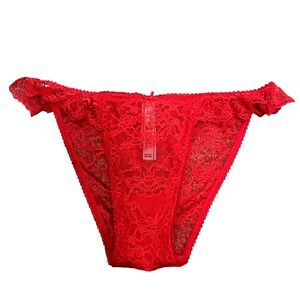 Victoria's Secret NWT Small Red Lace Ruffle Bikini Panties Sexy‎ Cheeky High Hip